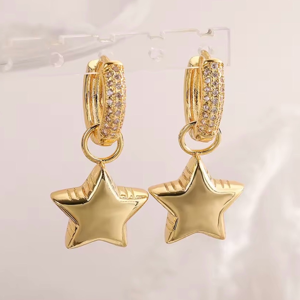 Gold Star Drop Hoop Earrings - Women Jewelry
